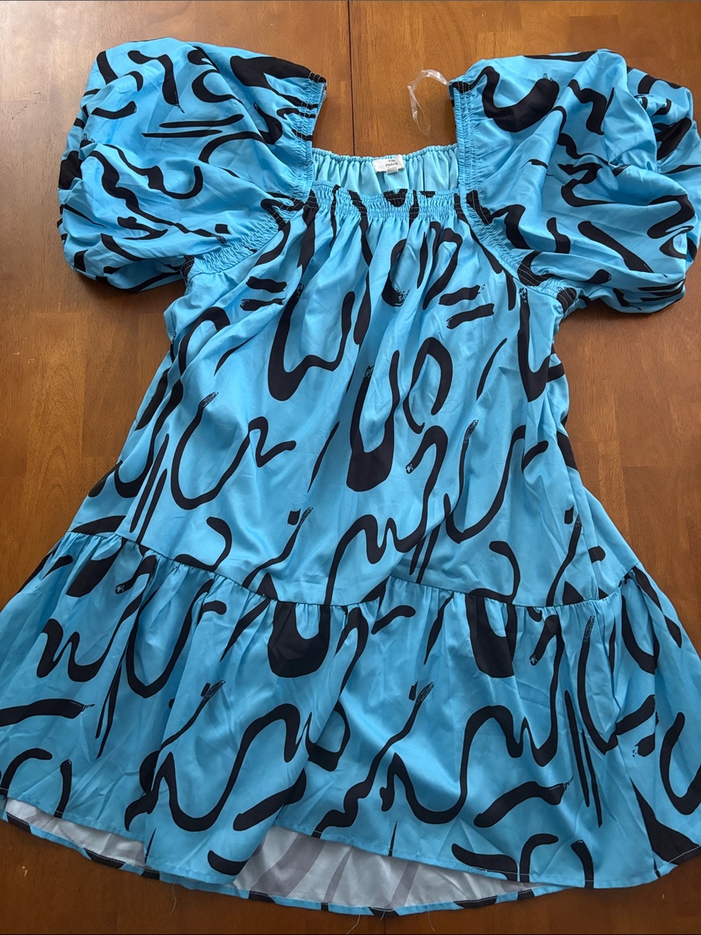 entro Aqua Blue Dress with Black Print